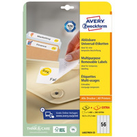 Etykiety bia�e 52, 5x21, 2mm (25 arkuszy = 1400 etykiet) usuwalne L6027REV-25 AVERY ZWECKFORM