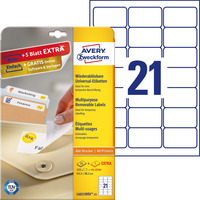 Etykieta bia�a 63, 5x38, 1mm (25arkuszy = 630 etykiet) usuwalna L6023REV-25 AVERY ZWECKFORM