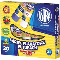 Farby plakatowe w tubkach szkolne 6 kolorw 30ml zestaw 83119900 ASTRA