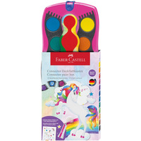 Farby szkolne akwarelowe 12 kolor�w + brokat + naklejki, r�owa kasetka 125002 FABER-CASTELL
