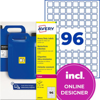Etykiety do oznacze� PPWR foliowe z trwa�ym klejem bia�e 20x20mm (8 ark.) L7072-8 AVERY ZWECKFORM